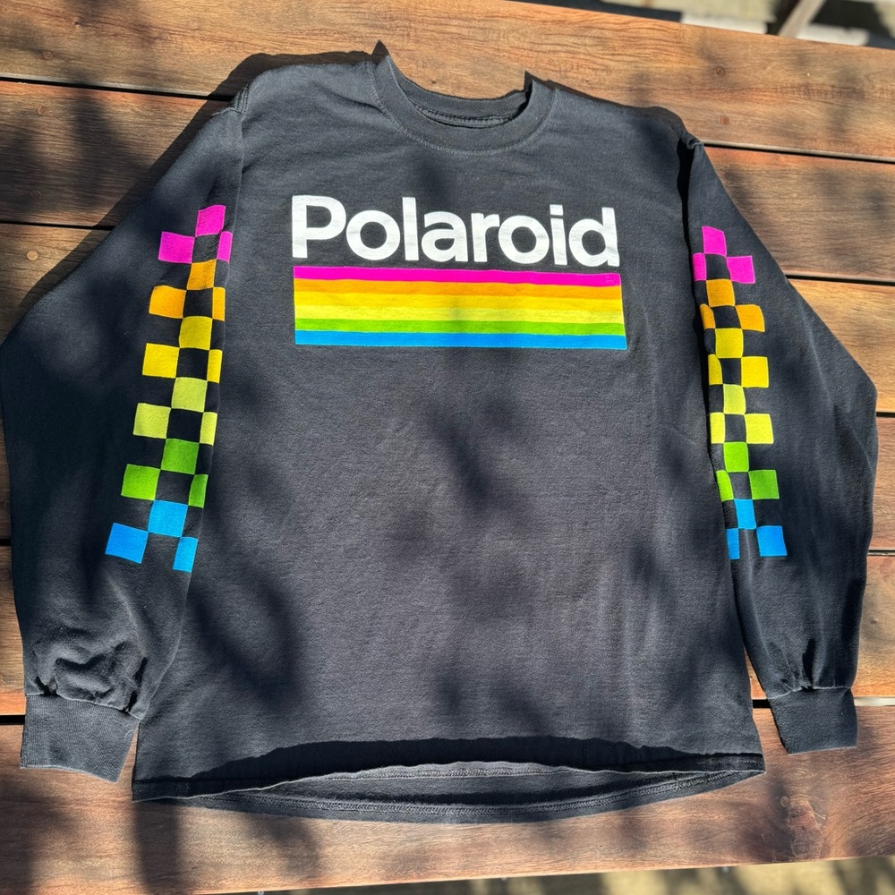 Polaroid T-shirt Men’s/Unisex Long Sleeve Tee Size L  Black Great Meaning Shirt